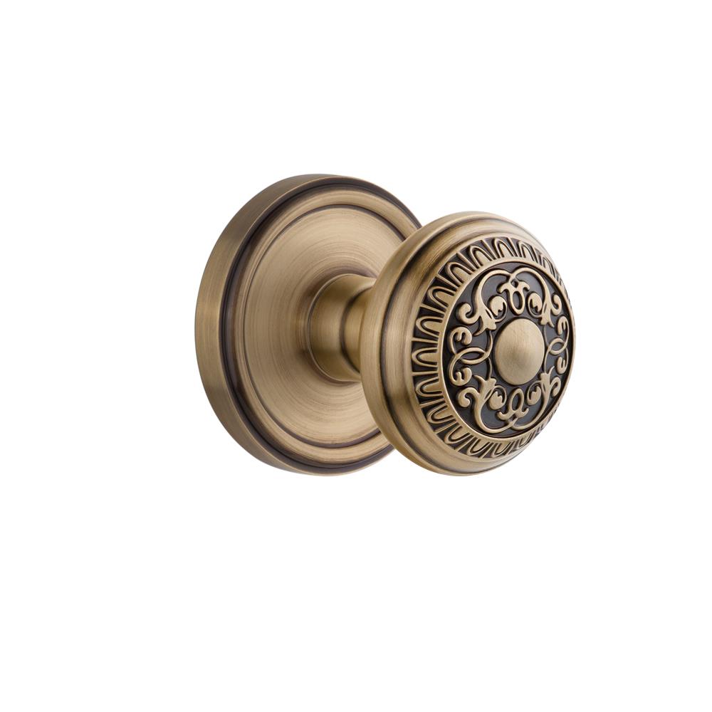 Grandeur by Nostalgic Warehouse GEOWIN Privacy Knob - Georgetown Rosette with Windsor Knob in Vintage Brass